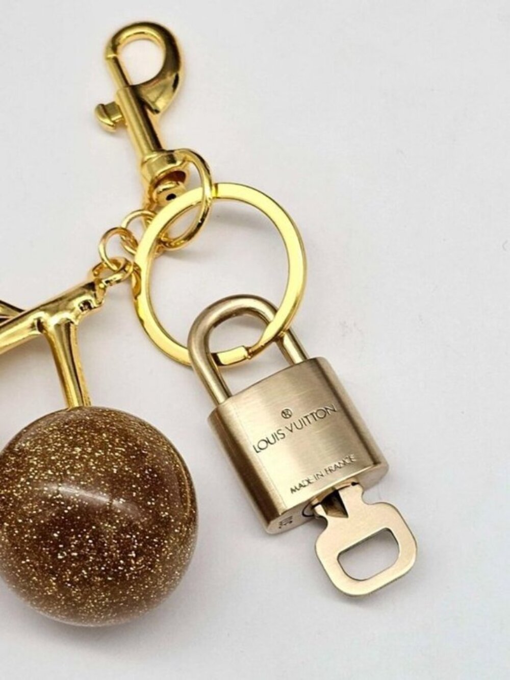 Authentic LV Gold Padlock 🔒 Unbranded Cherry Keychain for Louis Vuitton Bags - Picture 5 of 8